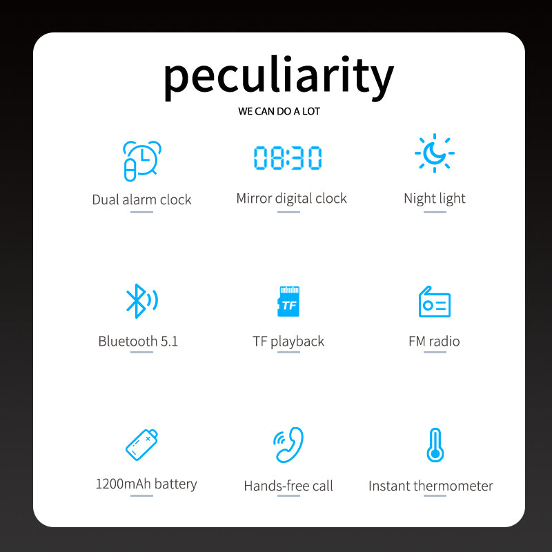 BT511 Bluetooth Speaker With Light, Alarm Clock,  Temperature, TF Card,Broadcast, , Call, FM Radio,  Multifunction, Multi scenarios