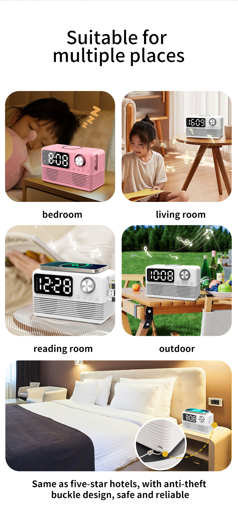 BT509 Bluetooth Speaker Dual Alarm Clock Multi Functional TF Card Suitable for Multi Locations