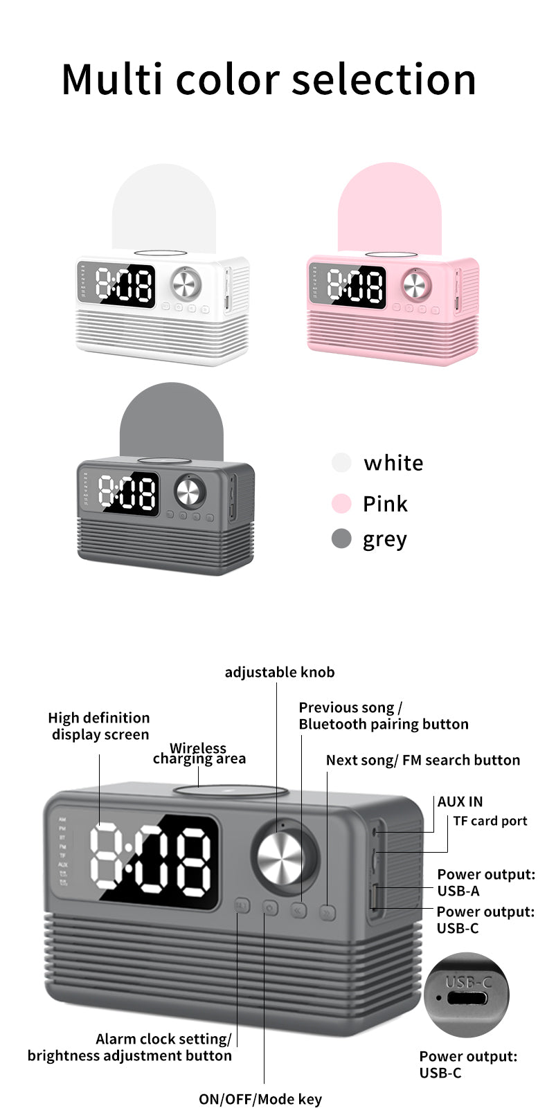 BT509 Bluetooth Speaker Dual Alarm Clock Multi Functional TF Card Suitable for Multi Locations