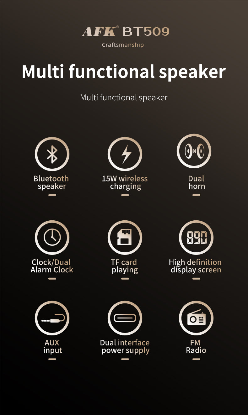 BT509 Bluetooth Speaker Dual Alarm Clock Multi Functional TF Card Suitable for Multi Locations