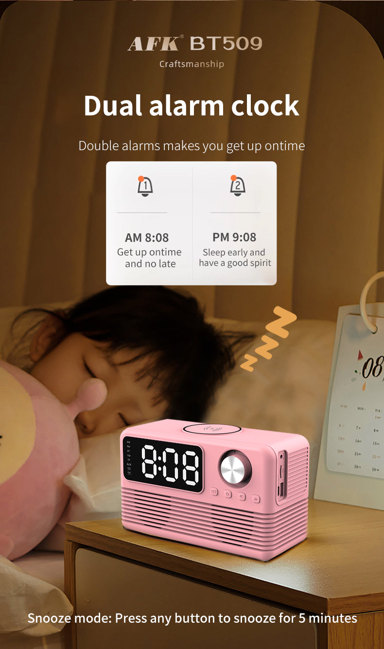 BT509 Bluetooth Speaker Dual Alarm Clock Multi Functional TF Card Suitable for Multi Locations