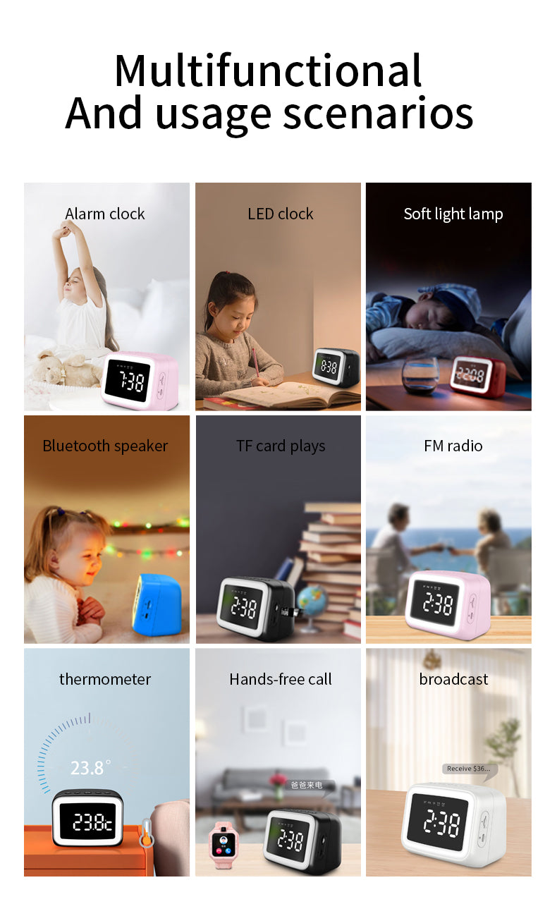 BT511 Bluetooth Speaker With Light, Alarm Clock,  Temperature, TF Card,Broadcast, , Call, FM Radio,  Multifunction, Multi scenarios