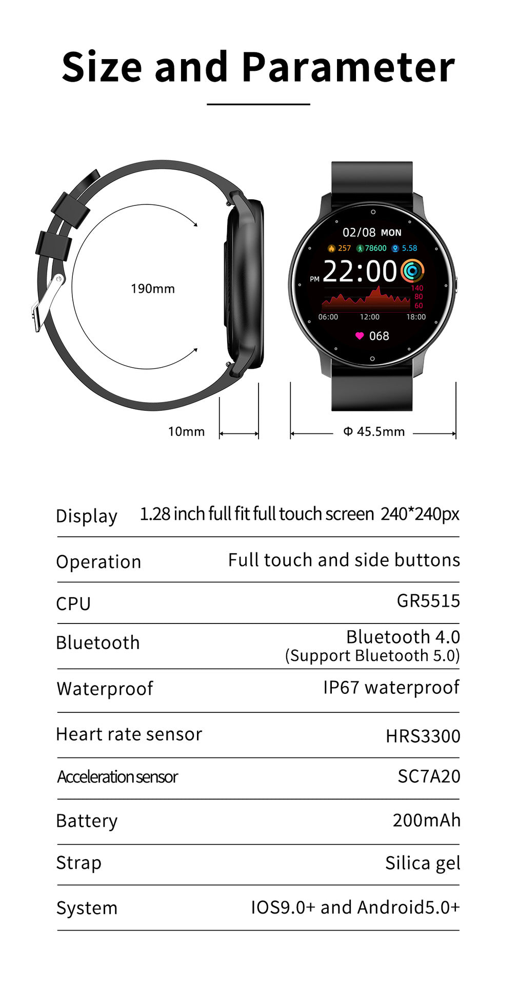 ZL02 Smart Watch  HD Heart Rate Blood Pressure Blood Oxygen IP67