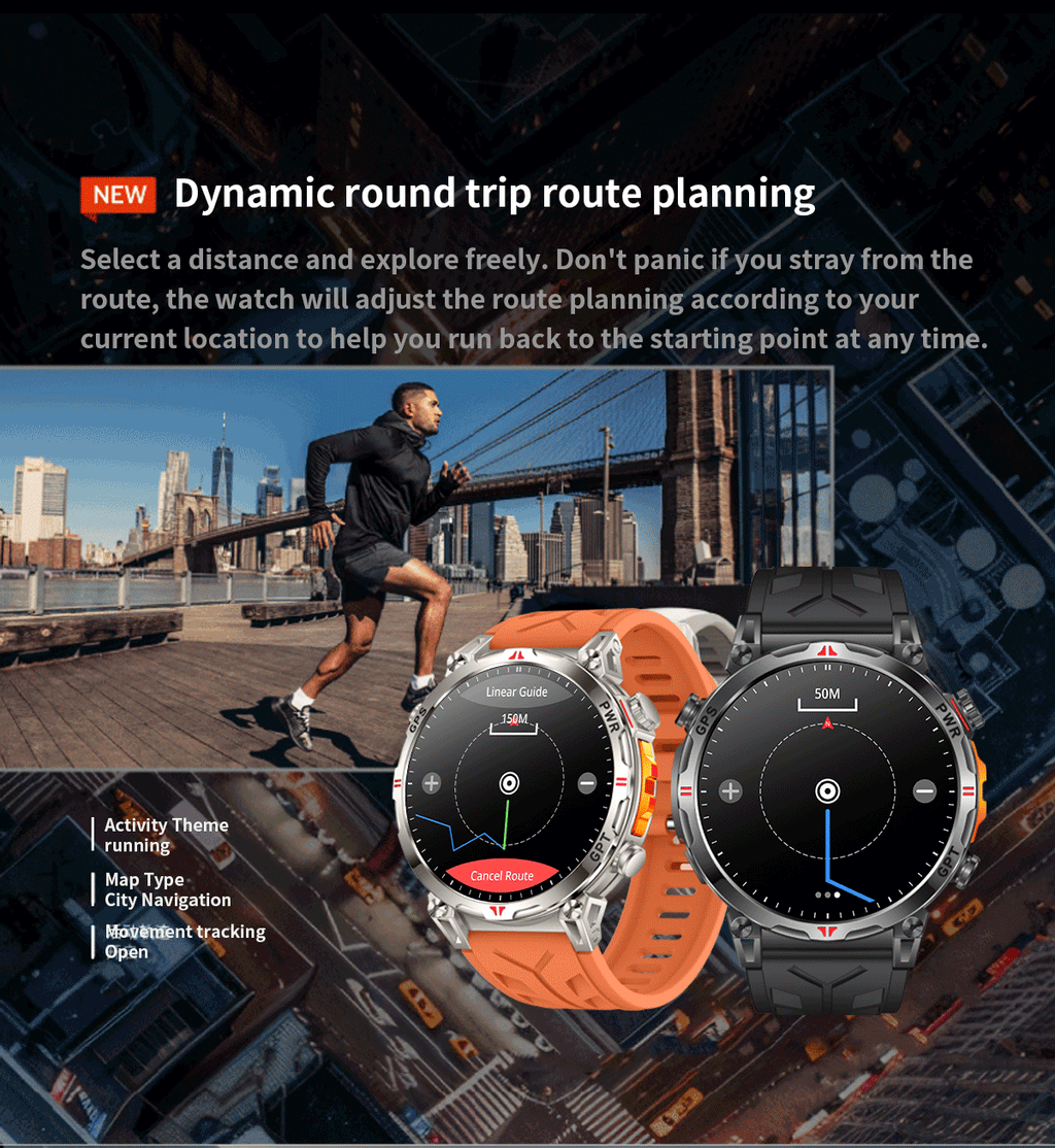 KC93 Smart Watch Heart Rate Blood Oxygen Compass Waterproof Bluetooth Calling GPS Positioning Sport