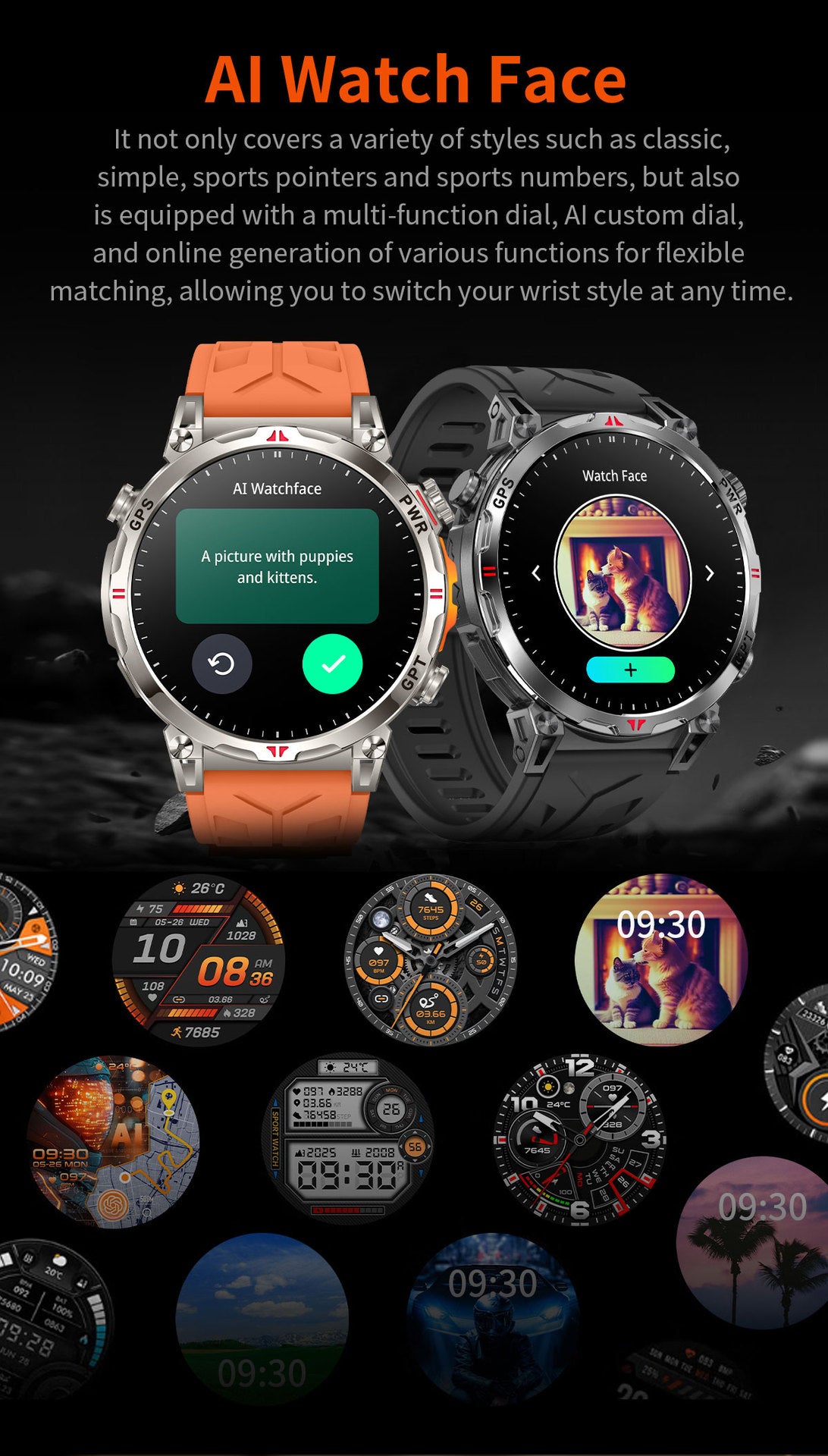 KC93 Smart Watch Heart Rate Blood Oxygen Compass Waterproof Bluetooth Calling GPS Positioning Sport