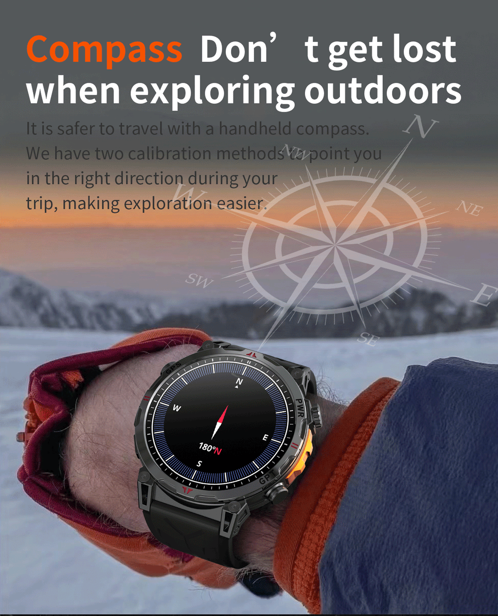KC93 Smart Watch Heart Rate Blood Oxygen Compass Waterproof Bluetooth Calling GPS Positioning Sport