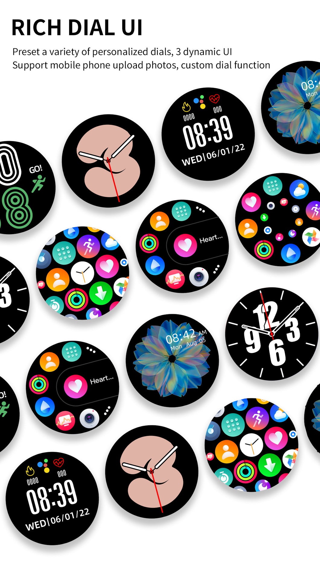 T2 Pro Smart Watch Round Screen Bluetooth Calling Message Notification Sport Record Male/Female