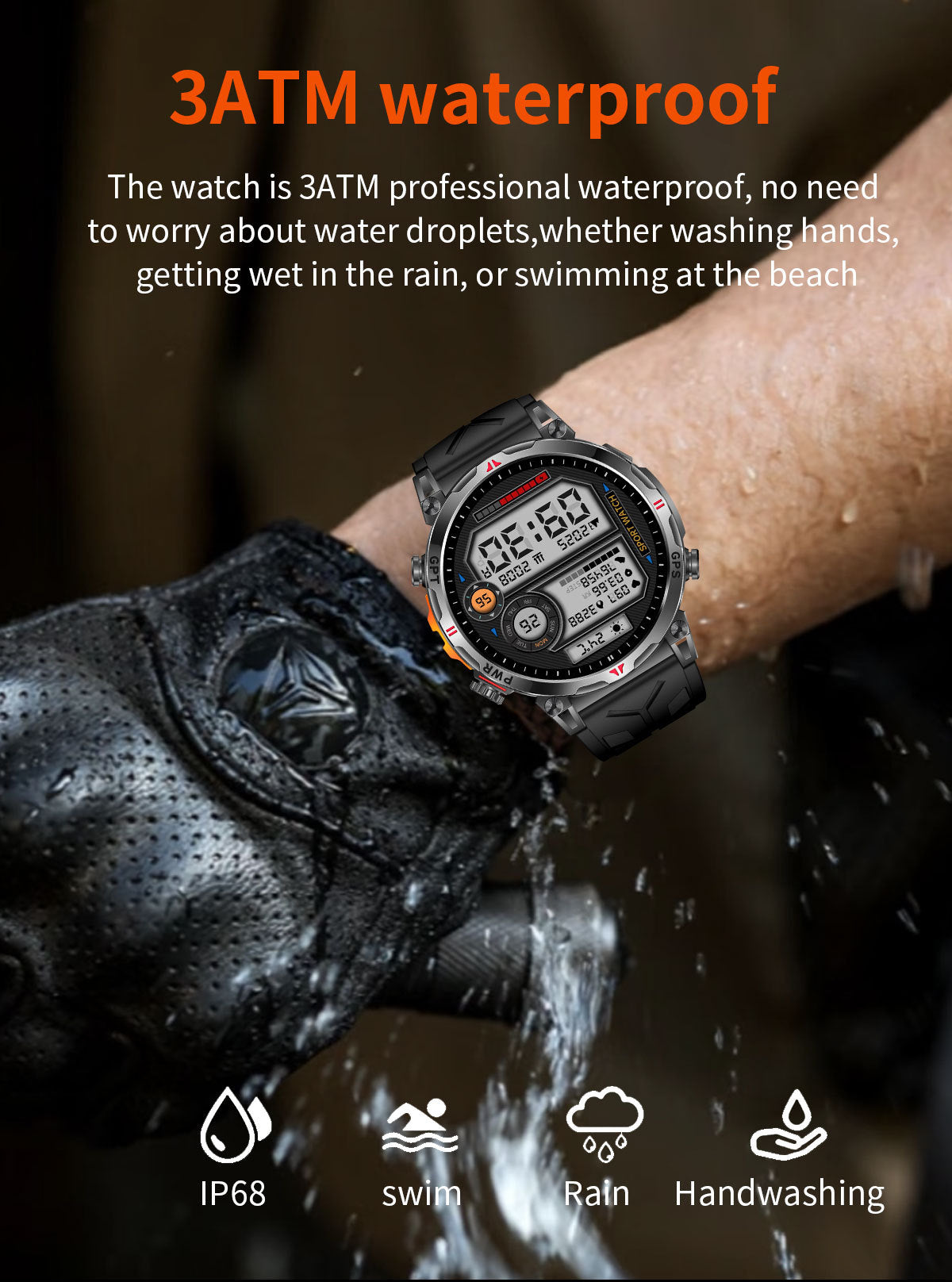 KC93 Smart Watch Heart Rate Blood Oxygen Compass Waterproof Bluetooth Calling GPS Positioning Sport