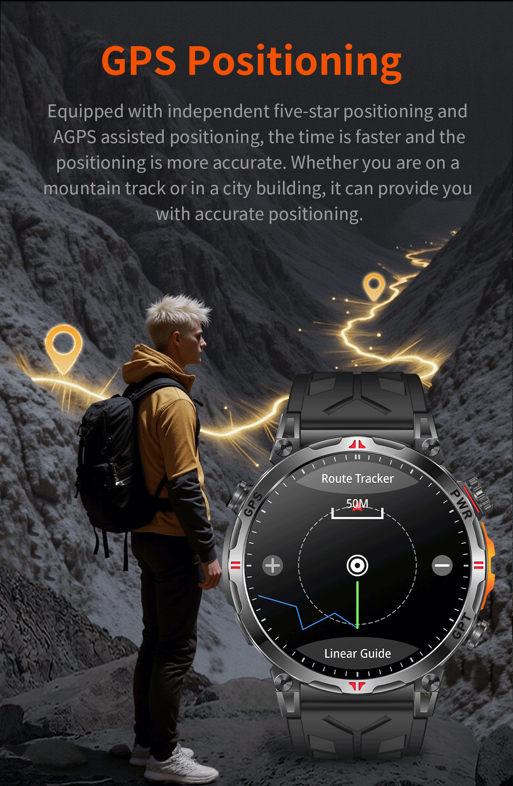 KC93 Smart Watch Heart Rate Blood Oxygen Compass Waterproof Bluetooth Calling GPS Positioning Sport