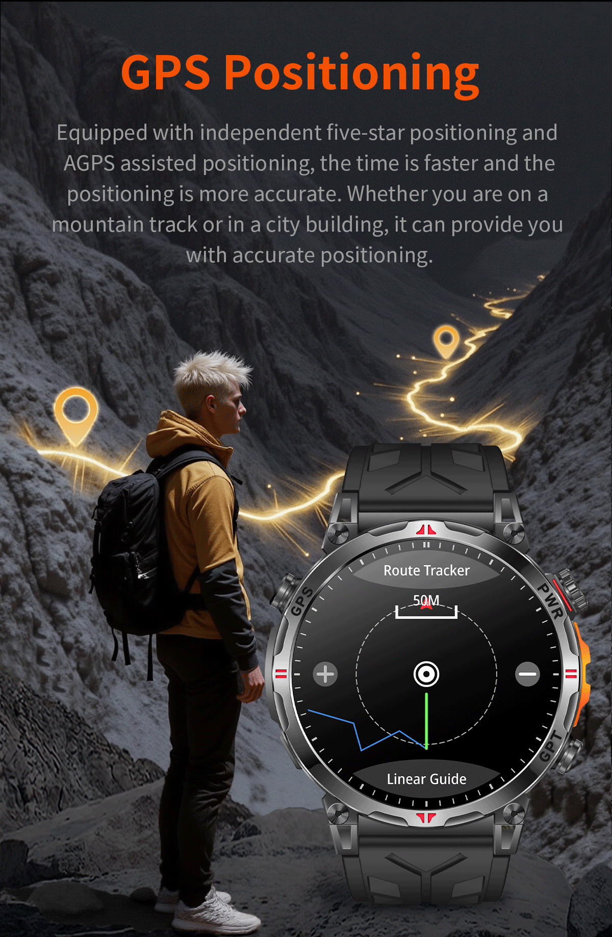KC93 Smart Watch Heart Rate Blood Oxygen Compass Waterproof Bluetooth Calling GPS Positioning Sport