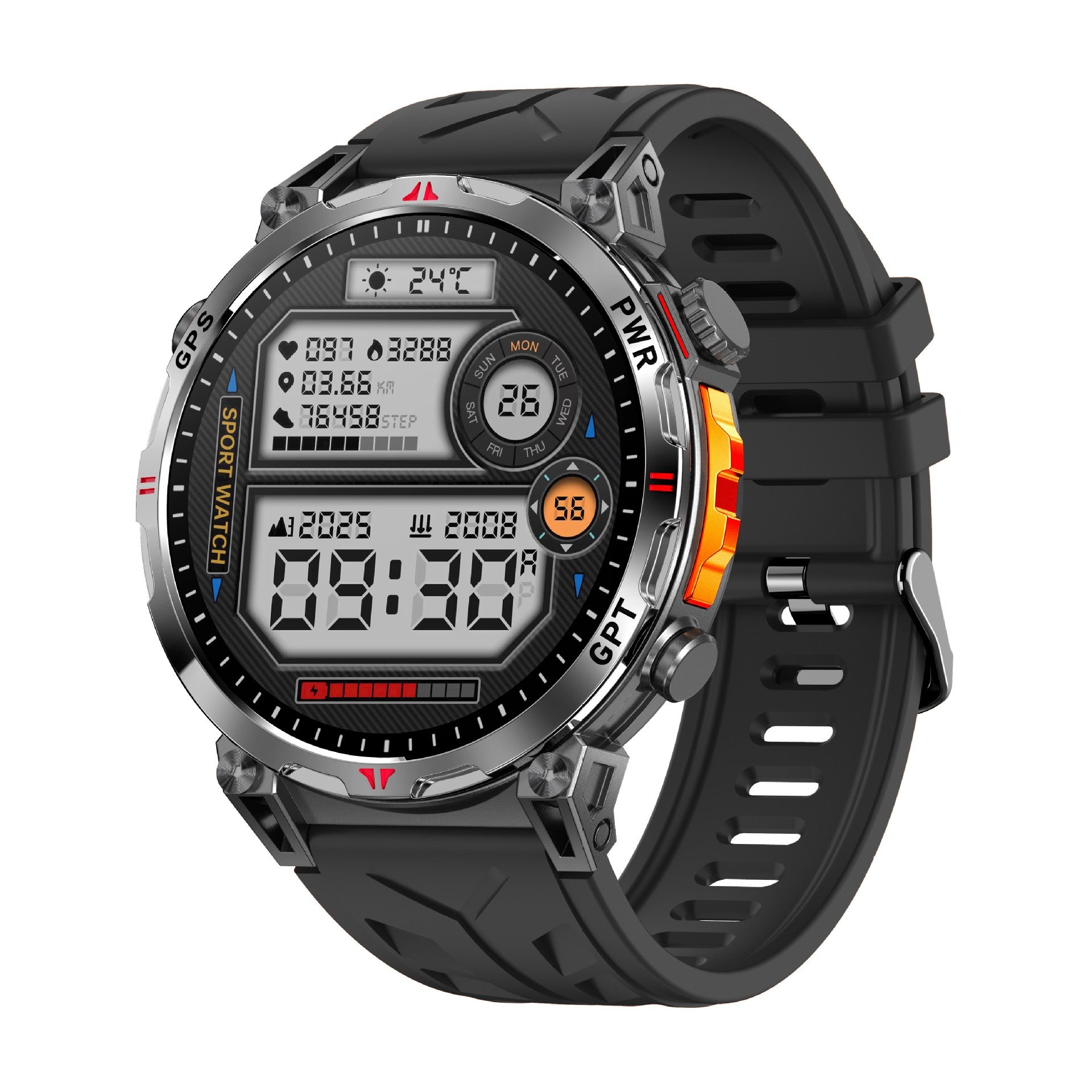 KC93 Smart Watch Heart Rate Blood Oxygen Compass Waterproof Bluetooth Calling GPS Positioning Sport