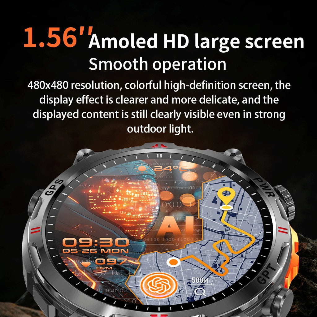 KC93 Smart Watch Heart Rate Blood Oxygen Compass Waterproof Bluetooth Calling GPS Positioning Sport
