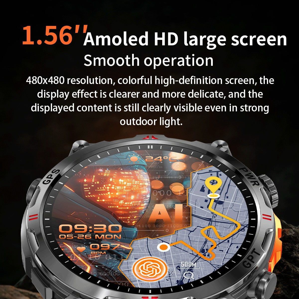 KC93 Smart Watch Heart Rate Blood Oxygen Compass Waterproof Bluetooth Calling GPS Positioning Sport