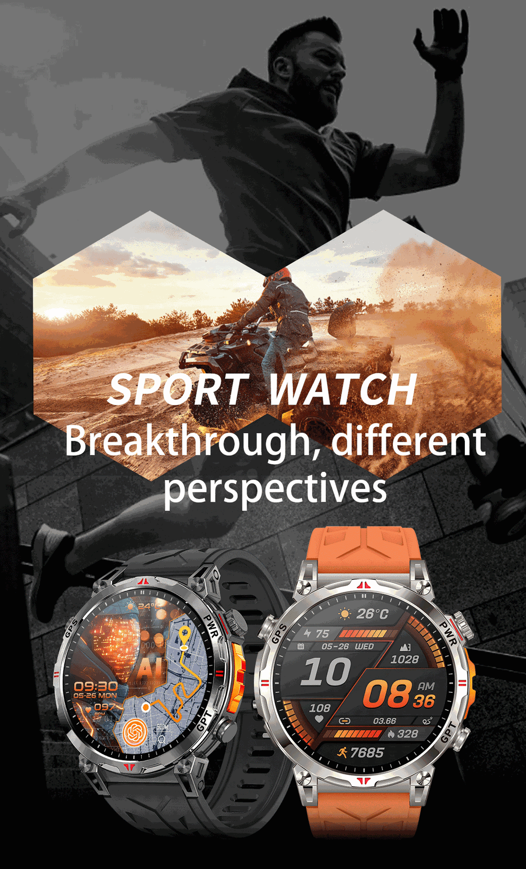 KC93 Smart Watch Heart Rate Blood Oxygen Compass Waterproof Bluetooth Calling GPS Positioning Sport