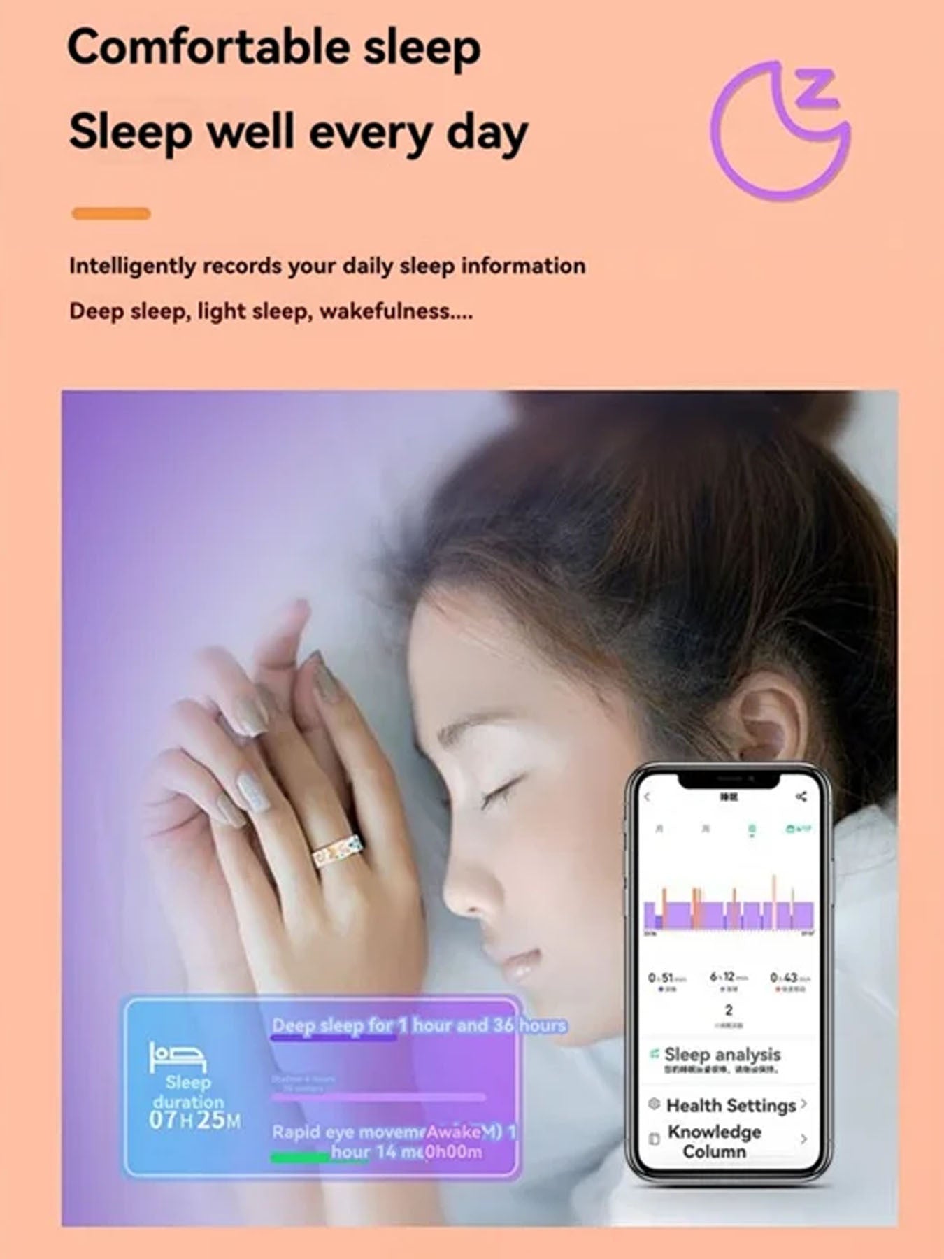 Colorful Smart Ring Sleep Health Monitoring Sport Step Counting Waterproof