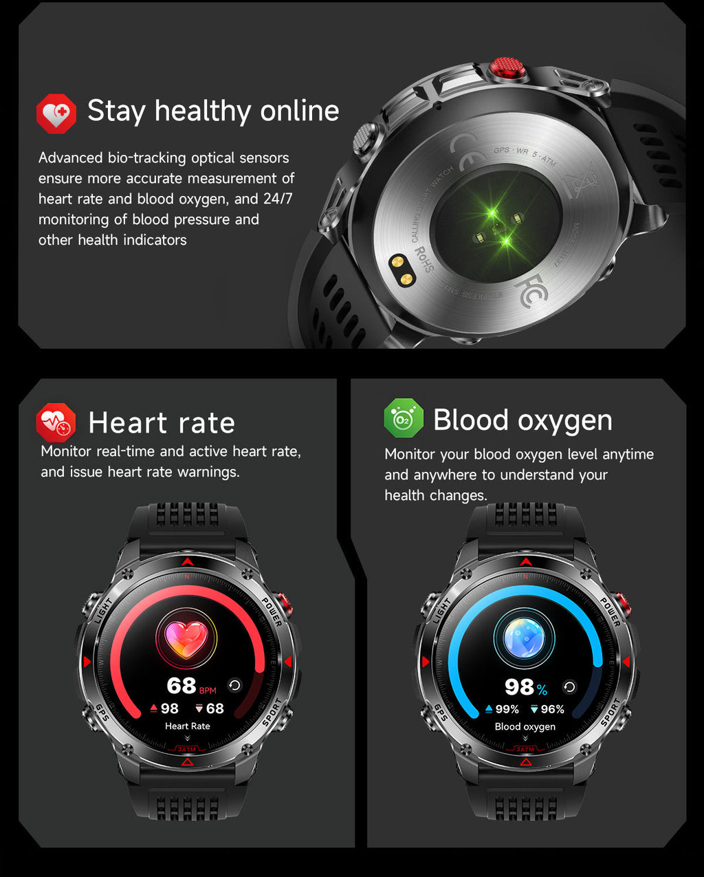 HT37 Smart Watch 1.46" Bluetooth Heart Rate Step GPS Positioning Sport Three Preventions