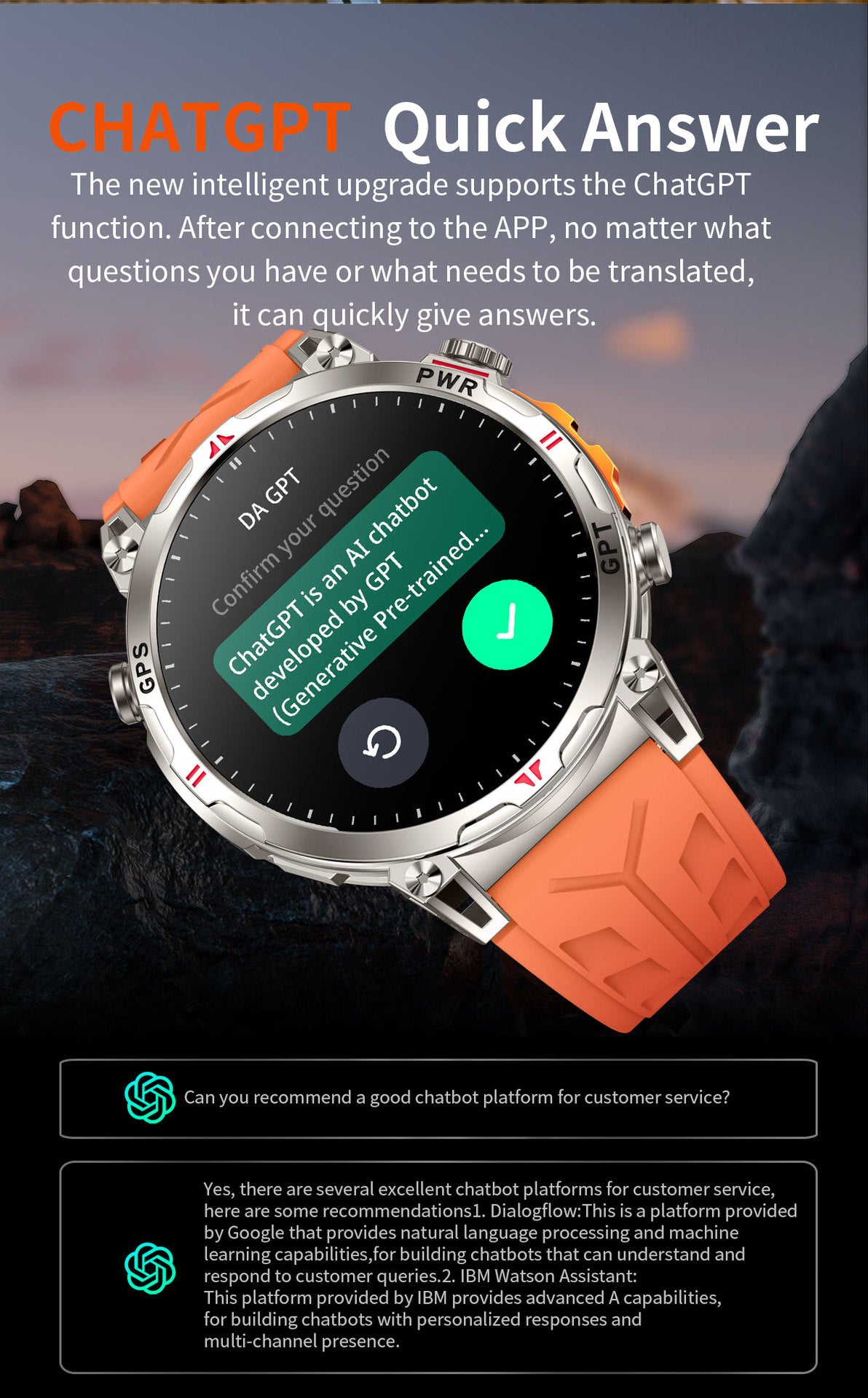 KC93 Smart Watch Heart Rate Blood Oxygen Compass Waterproof Bluetooth Calling GPS Positioning Sport