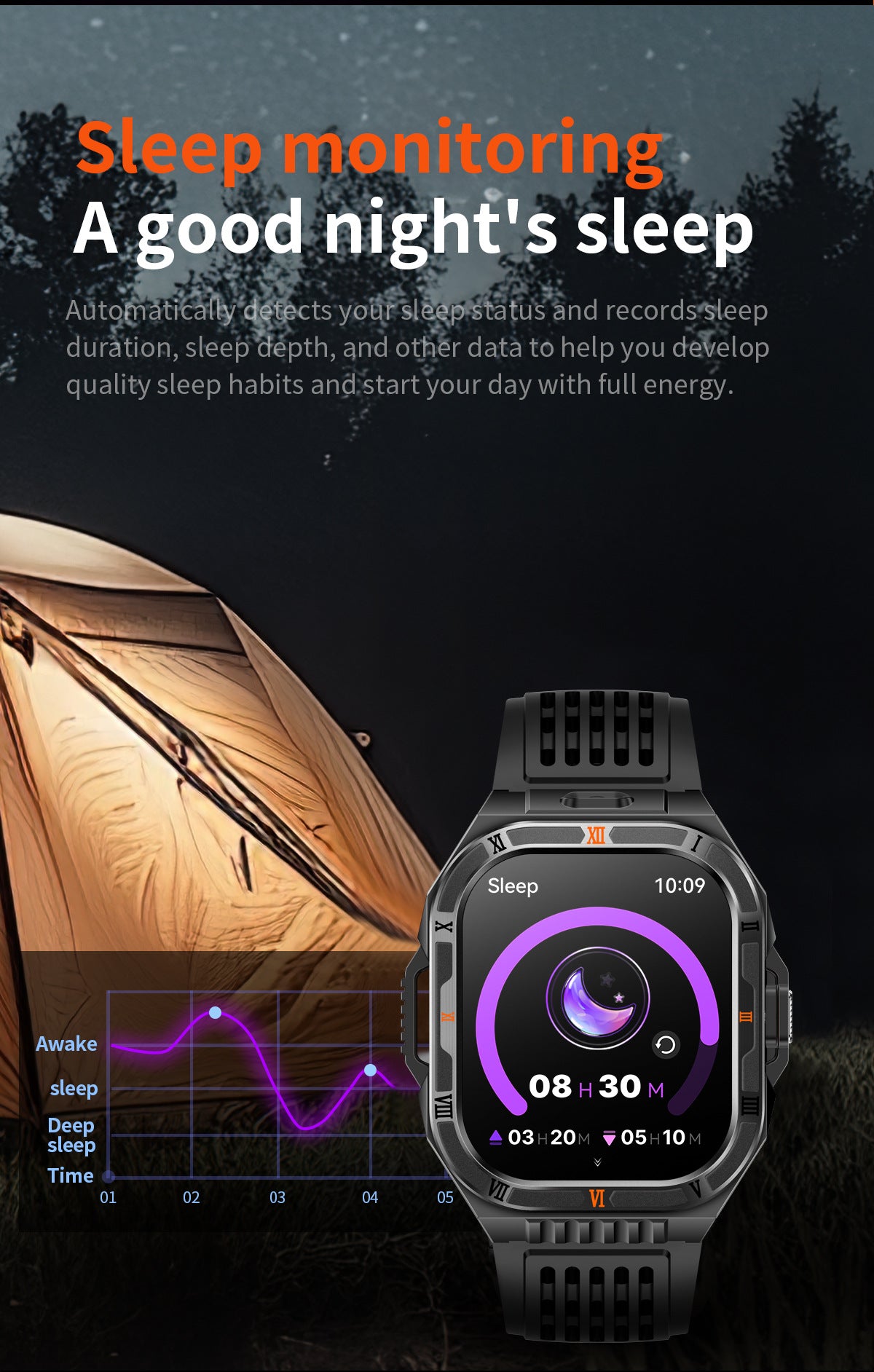 HT38 Smart Watch Bluetooth Calling Flashlight Compass Heart Rate Monitoring Outdoor Sport