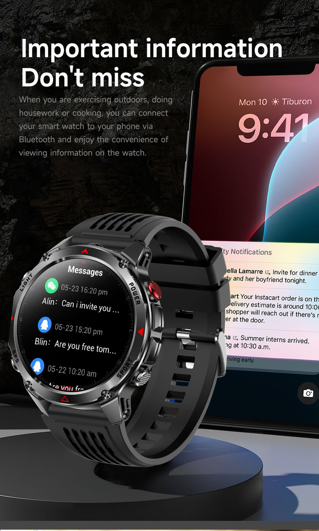 HT37 Smart Watch 1.46" Bluetooth Heart Rate Step GPS Positioning Sport Three Preventions