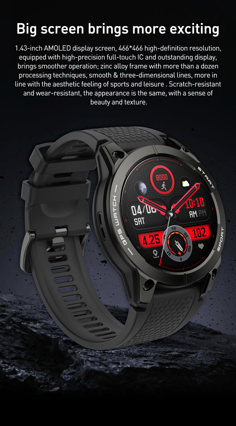 S53 Smart Watch 1.43" Bluetooth Calling Heart Rate Step Counting Sleep GPS Positioning Three Prevention Sport