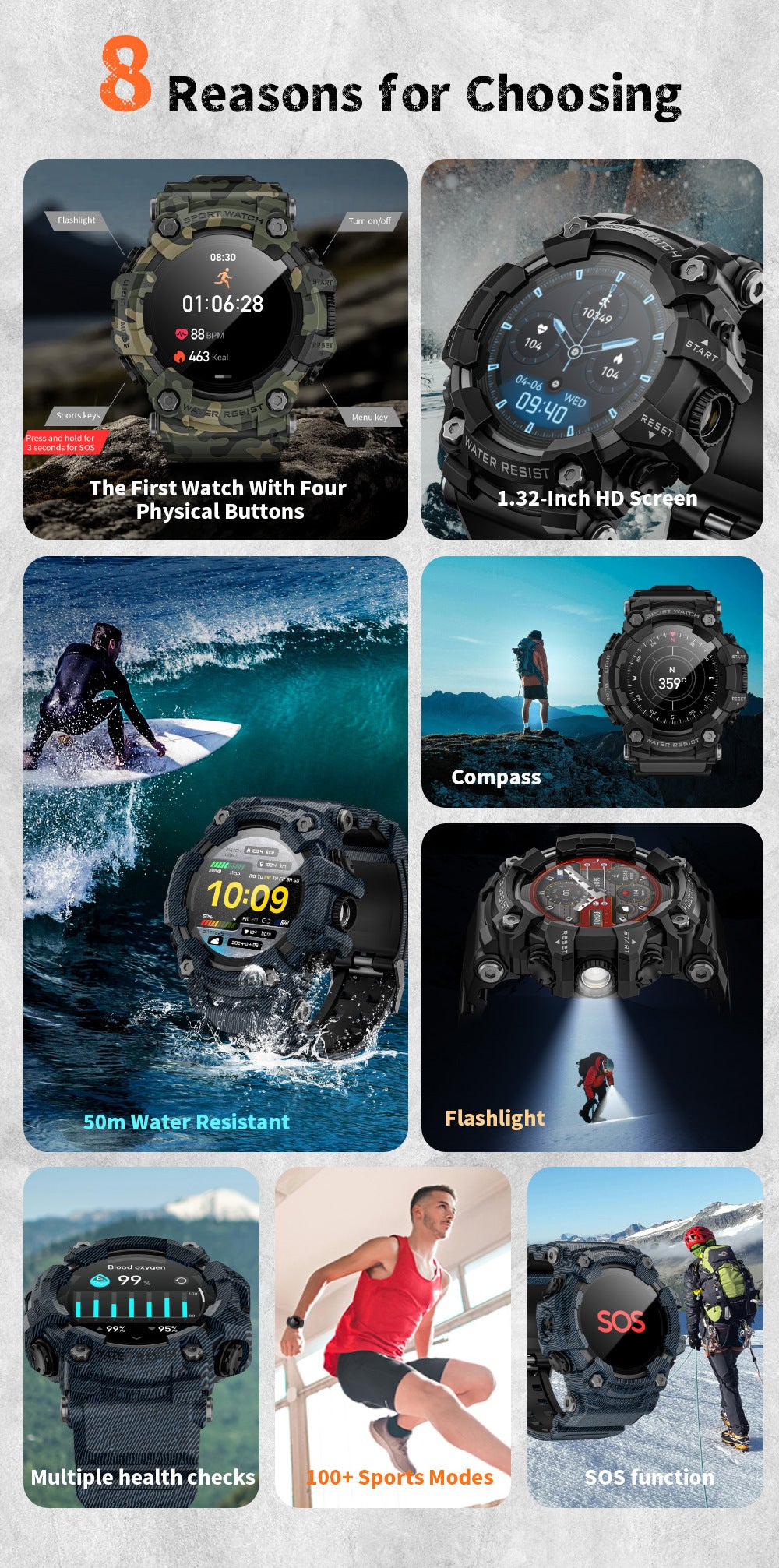 LOKMAT ATTACK GT Smart Watch Bluetooth Calling SOS Compass Out Door Health Monitoring