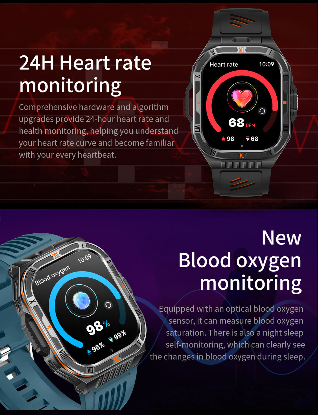 HT38 Smart Watch Bluetooth Calling Flashlight Compass Heart Rate Monitoring Outdoor Sport
