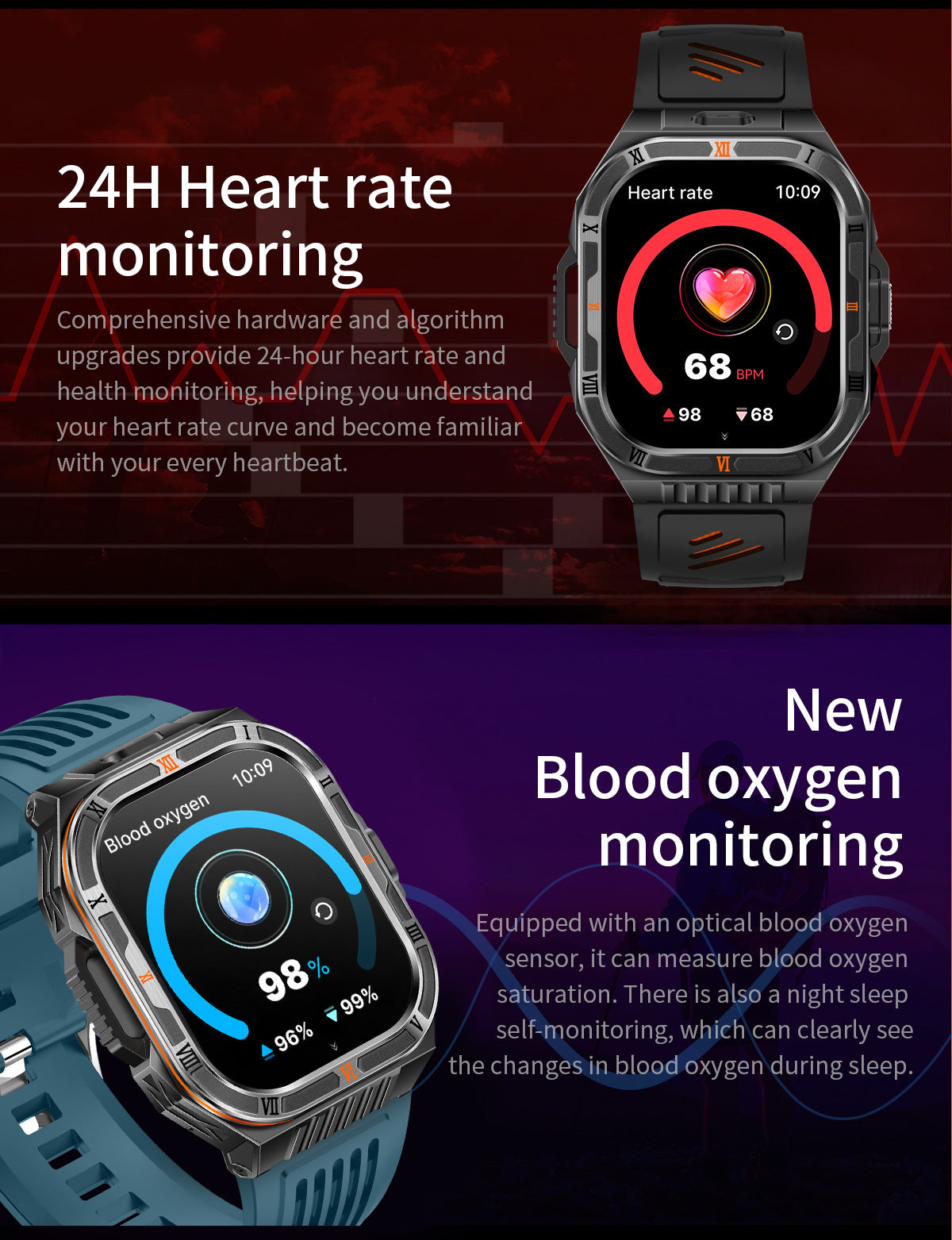 HT38 Smart Watch Bluetooth Calling Flashlight Compass Heart Rate Monitoring Outdoor Sport