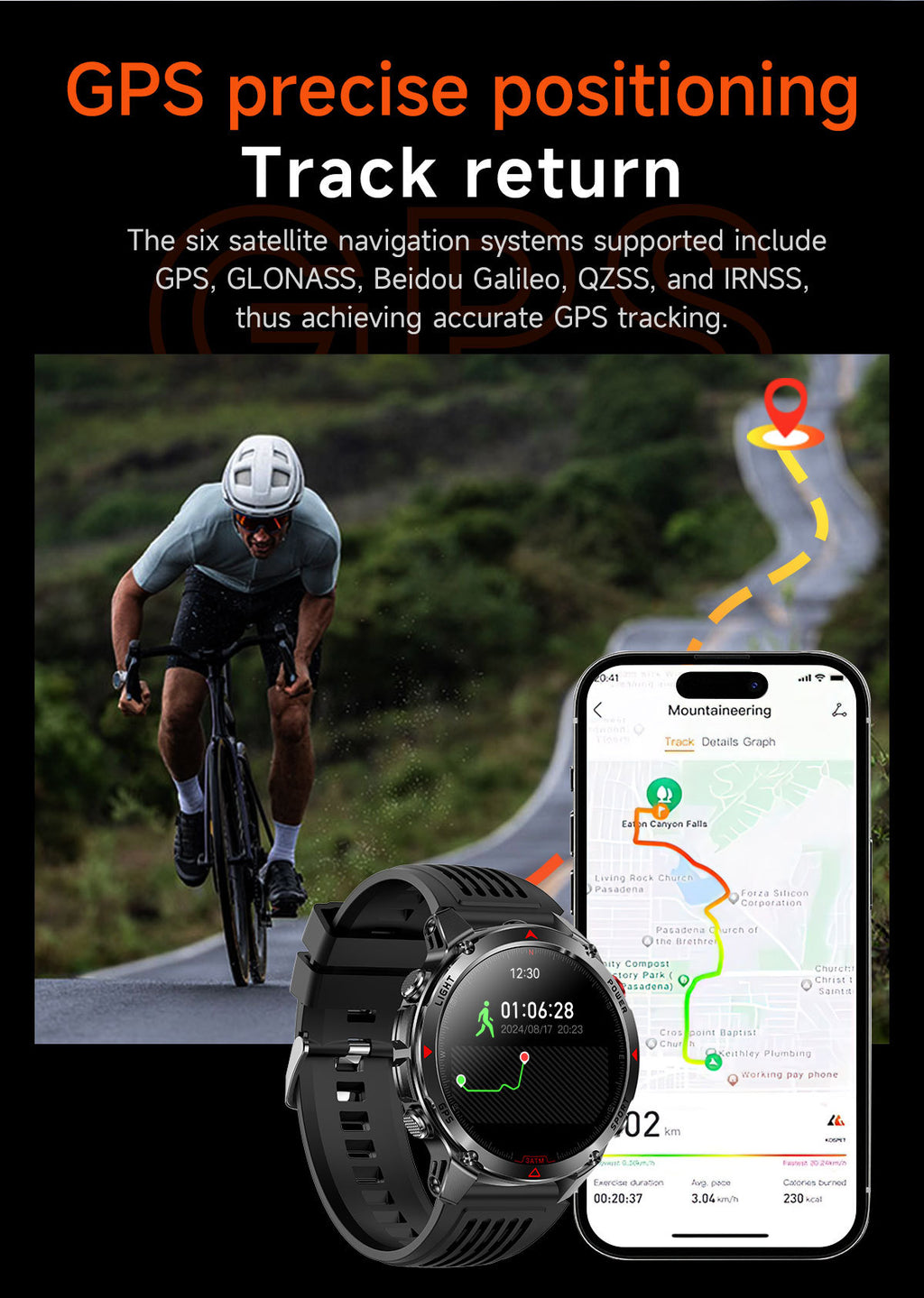 HT37 Smart Watch 1.46" Bluetooth Heart Rate Step GPS Positioning Sport Three Preventions