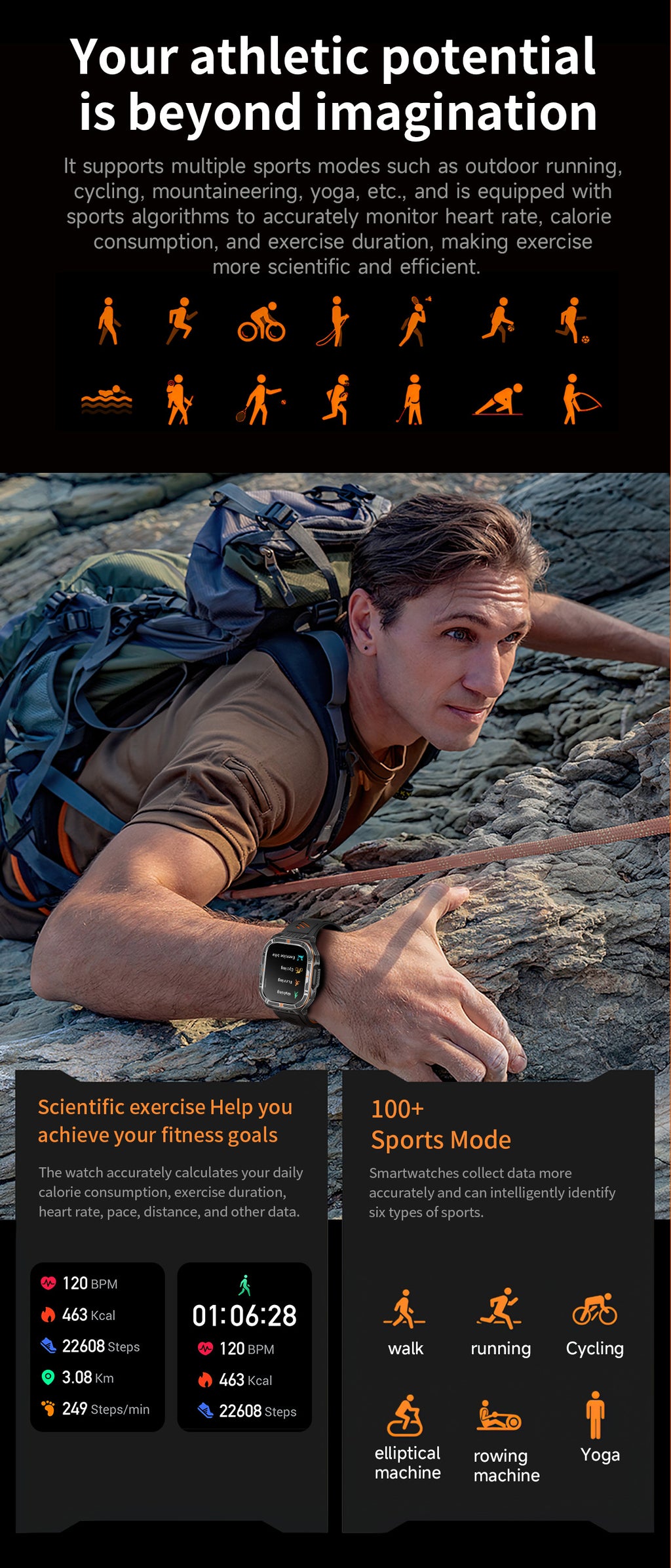 HT38 Smart Watch Bluetooth Calling Flashlight Compass Heart Rate Monitoring Outdoor Sport
