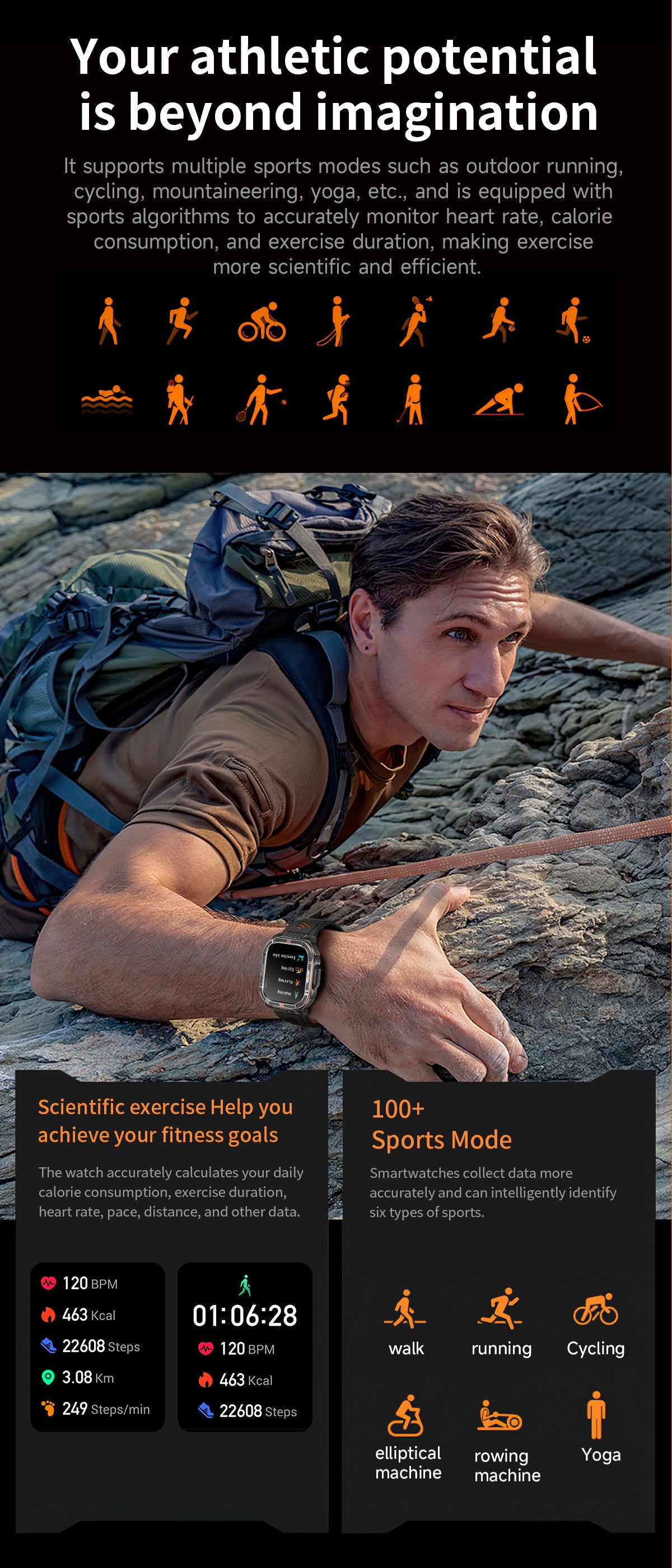 HT38 Smart Watch Bluetooth Calling Flashlight Compass Heart Rate Monitoring Outdoor Sport