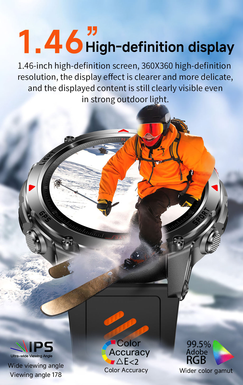 HT37 Smart Watch 1.46" Bluetooth Heart Rate Step GPS Positioning Sport Three Preventions