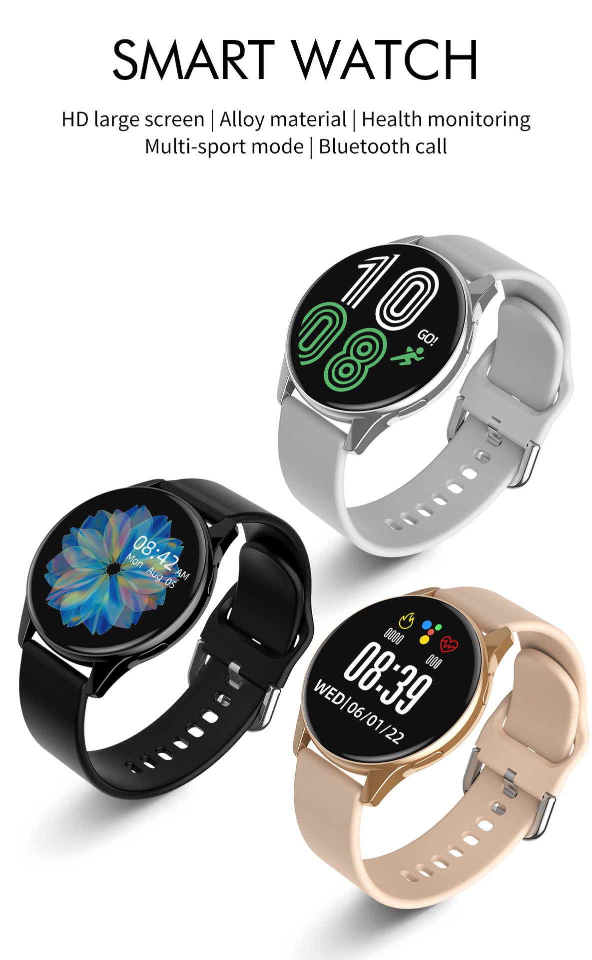 T2 Pro Smart Watch Round Screen Bluetooth Calling Message Notification Sport Record Male/Female