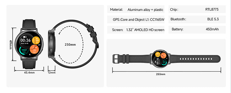 HT43 Smart Watch Bluetooth Calling GPS Sport Track Compass Outdoor Lady