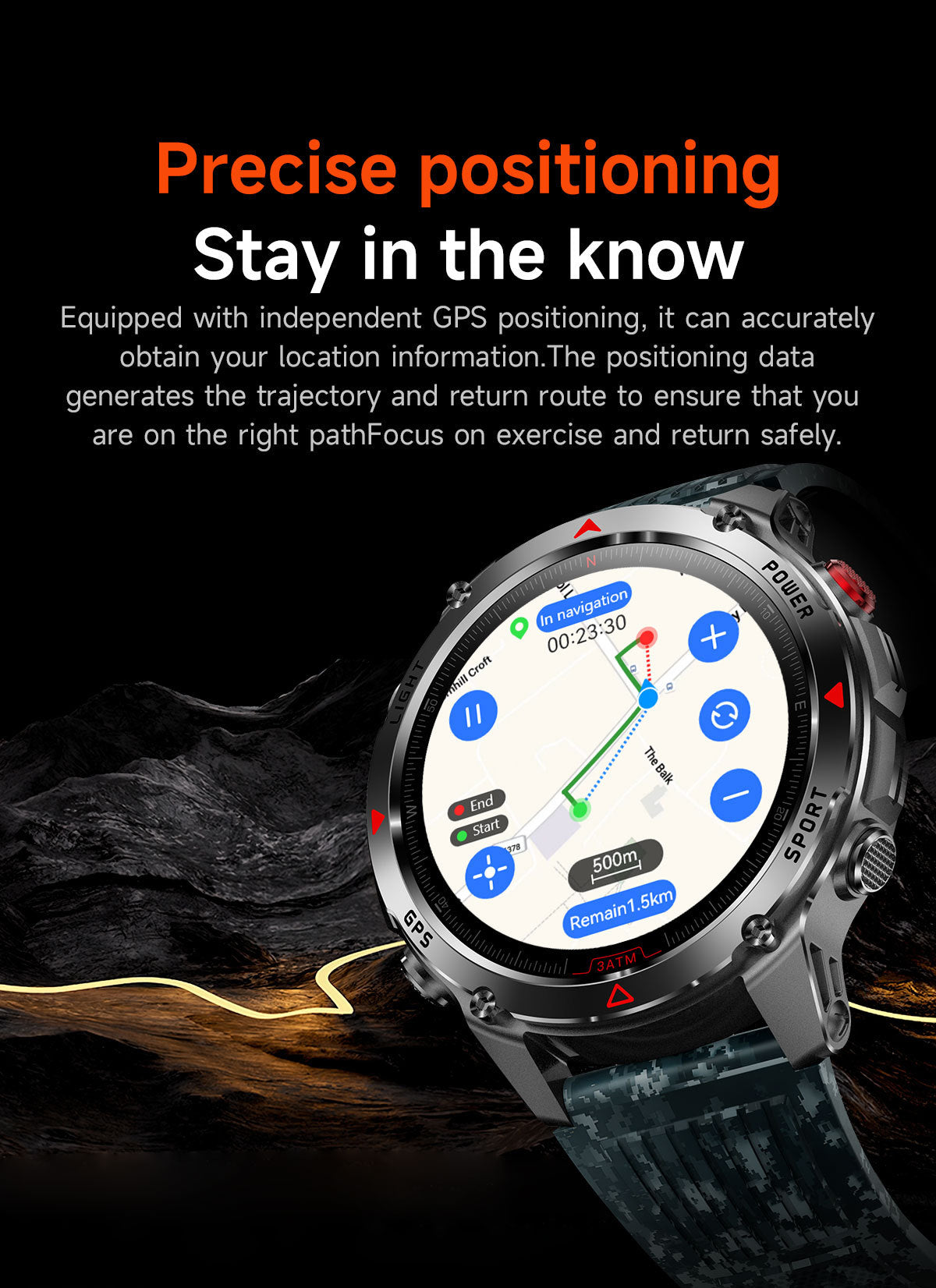 HT37 Smart Watch 1.46" Bluetooth Heart Rate Step GPS Positioning Sport Three Preventions