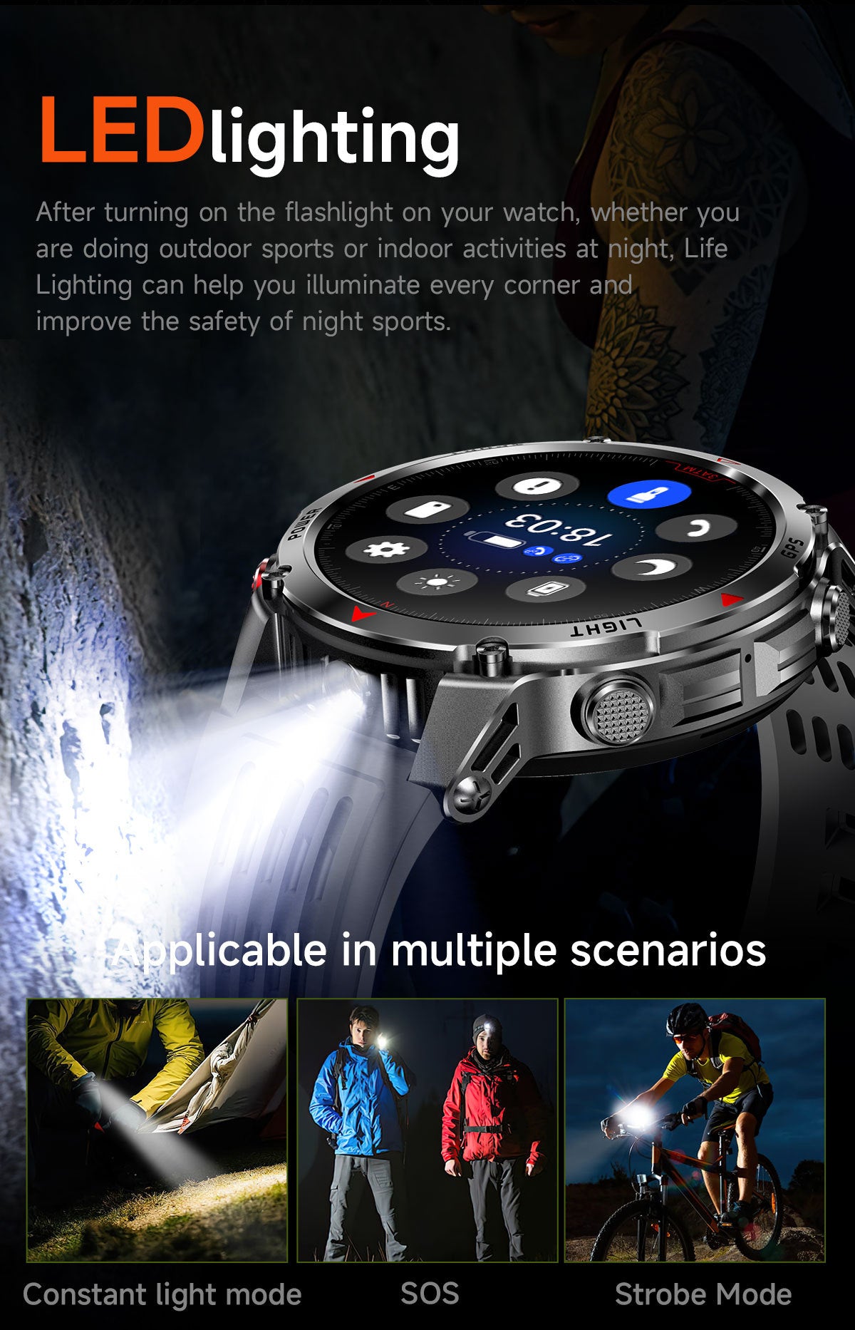 HT37 Smart Watch 1.46" Bluetooth Heart Rate Step GPS Positioning Sport Three Preventions