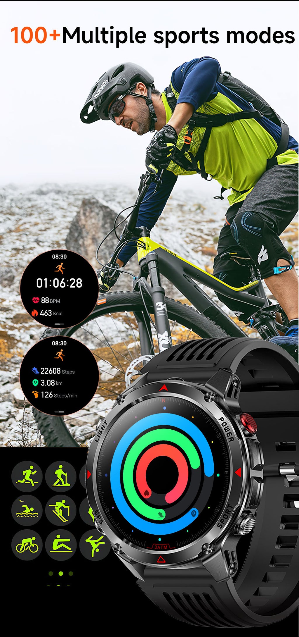 HT37 Smart Watch 1.46" Bluetooth Heart Rate Step GPS Positioning Sport Three Preventions