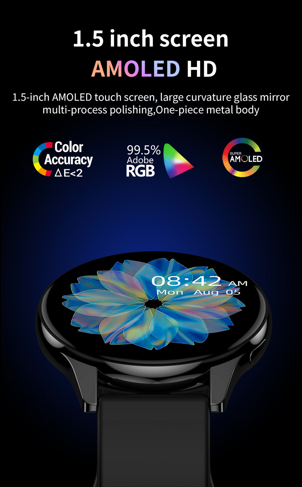 T2 Pro Smart Watch Round Screen Bluetooth Calling Message Notification Sport Record Male/Female