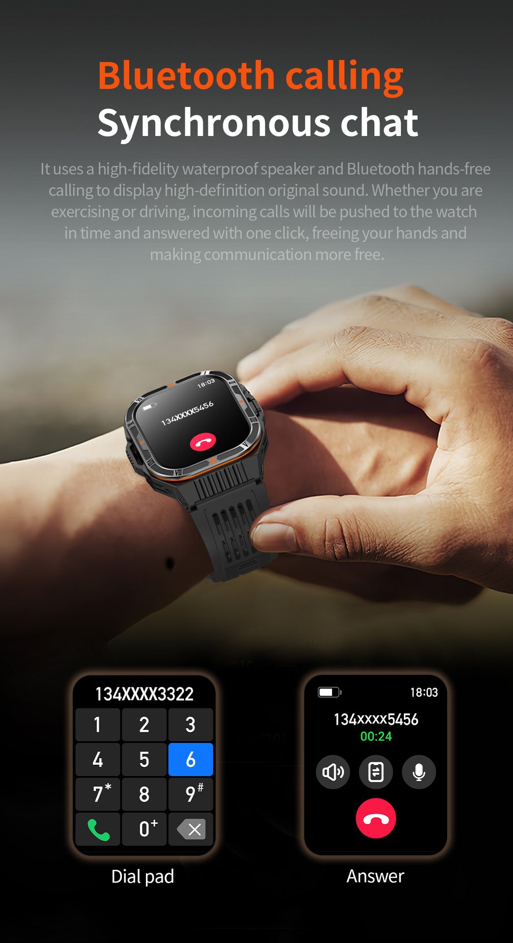 HT38 Smart Watch Bluetooth Calling Flashlight Compass Heart Rate Monitoring Outdoor Sport