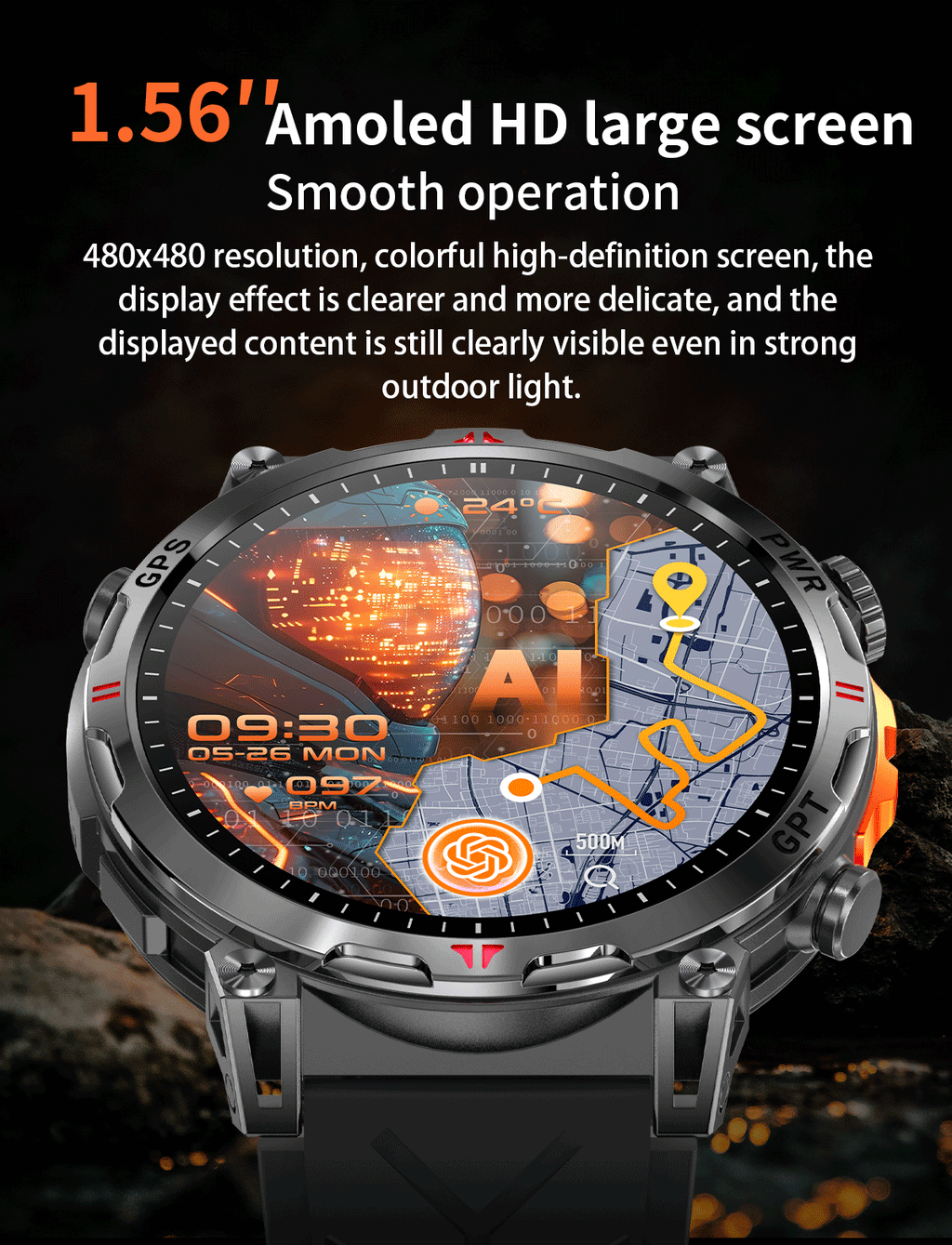 KC93 Smart Watch Heart Rate Blood Oxygen Compass Waterproof Bluetooth Calling GPS Positioning Sport