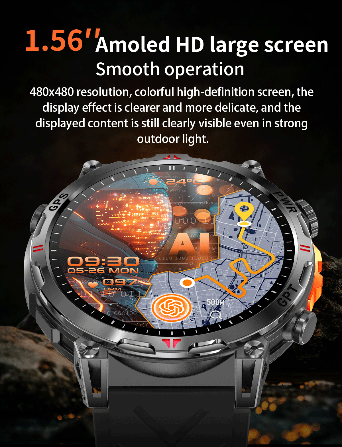 KC93 Smart Watch Heart Rate Blood Oxygen Compass Waterproof Bluetooth Calling GPS Positioning Sport