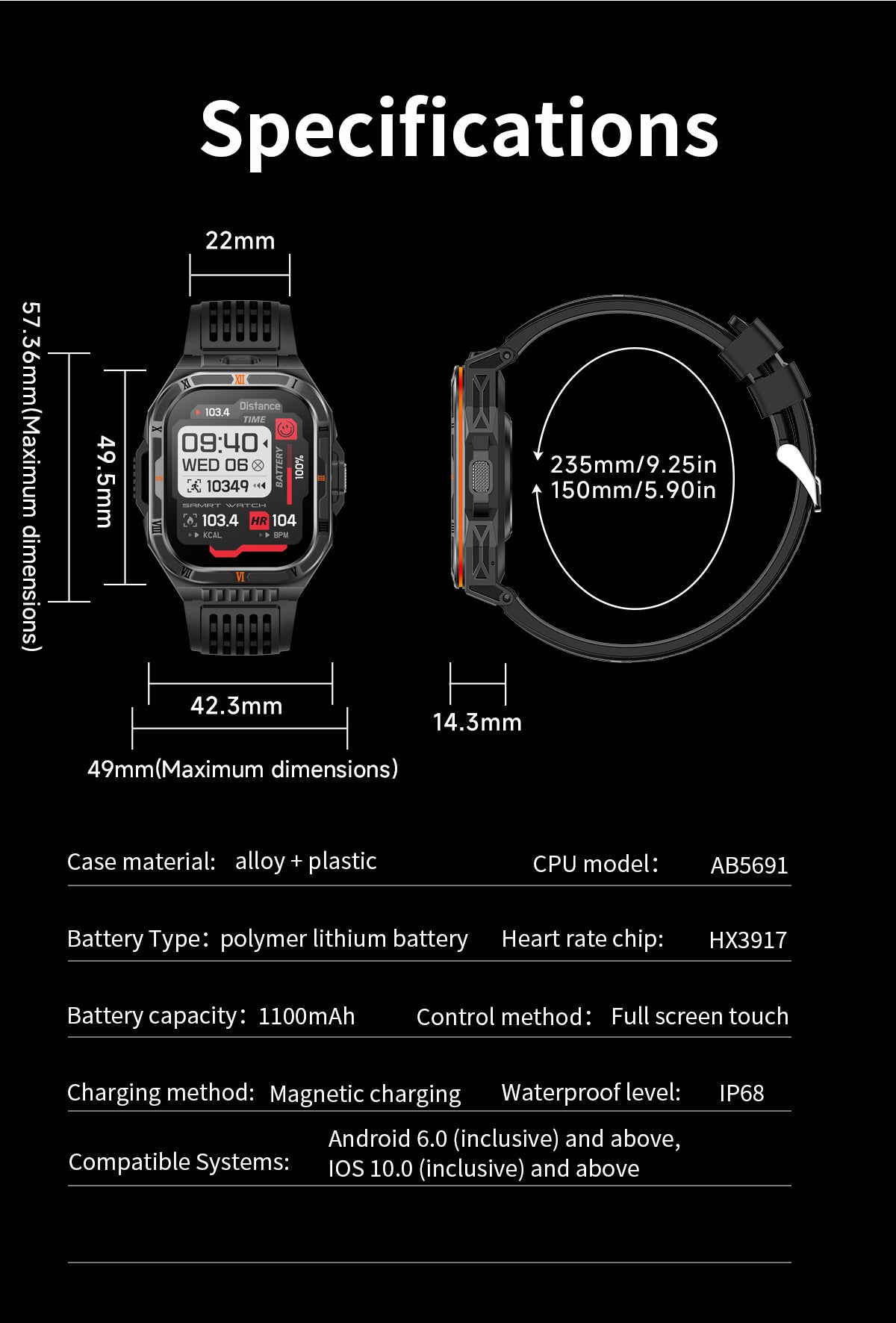 HT38 Smart Watch Bluetooth Calling Flashlight Compass Heart Rate Monitoring Outdoor Sport