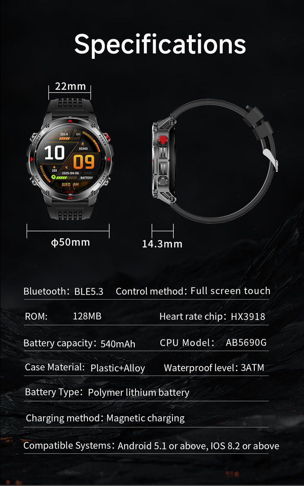 HT37 Smart Watch 1.46" Bluetooth Heart Rate Step GPS Positioning Sport Three Preventions