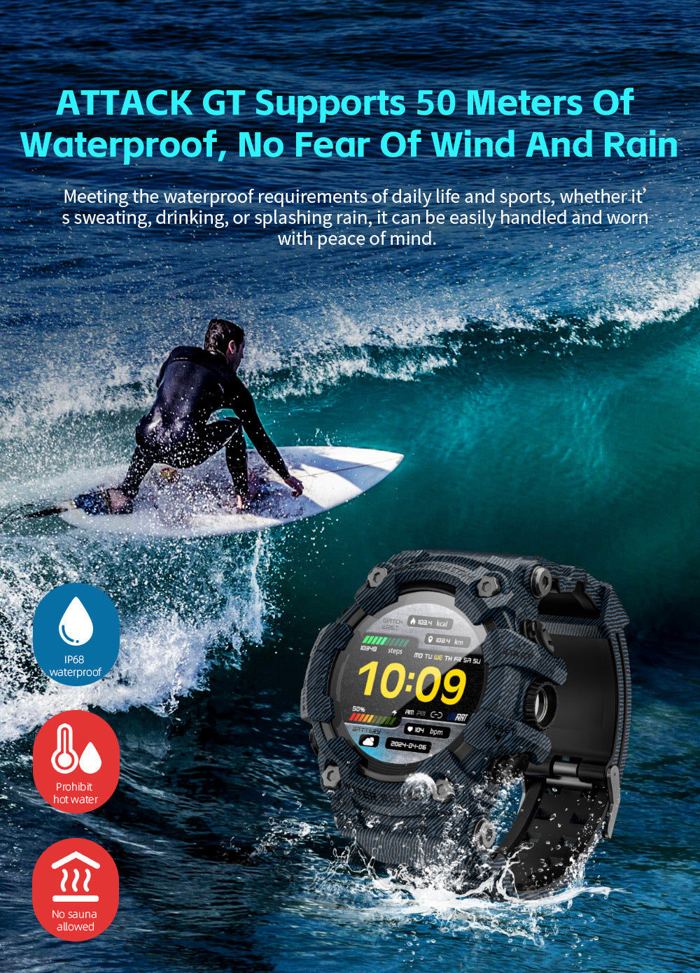LOKMAT ATTACK GT Smart Watch Bluetooth Calling SOS Compass Out Door Health Monitoring