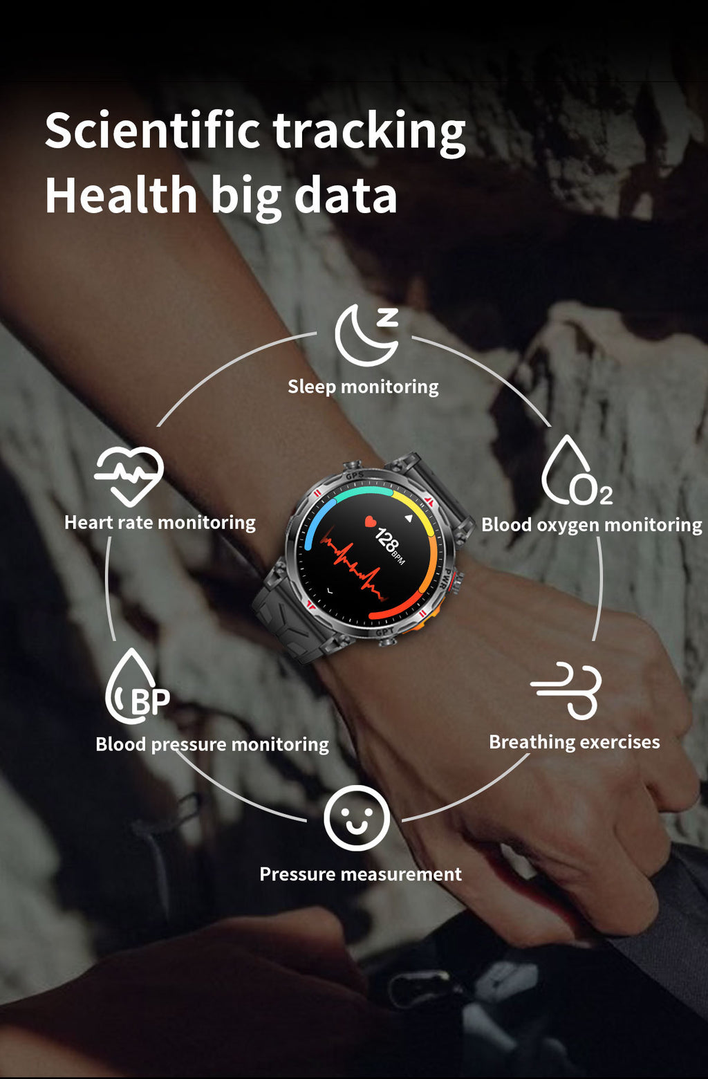 KC93 Smart Watch Heart Rate Blood Oxygen Compass Waterproof Bluetooth Calling GPS Positioning Sport
