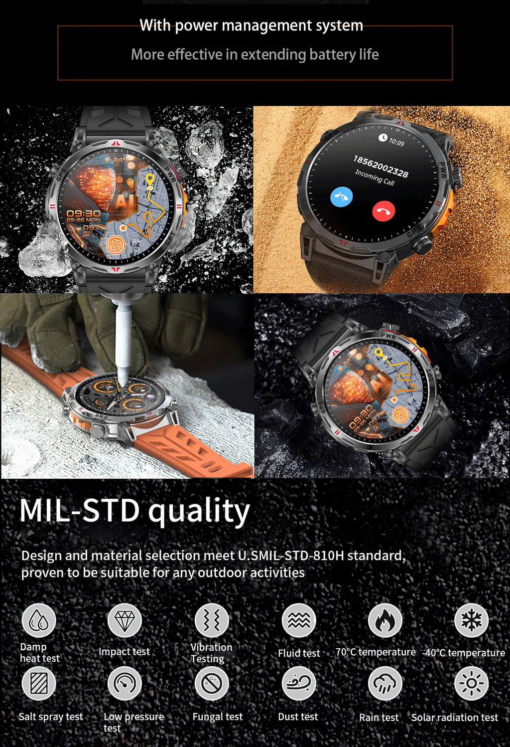 KC93 Smart Watch Heart Rate Blood Oxygen Compass Waterproof Bluetooth Calling GPS Positioning Sport