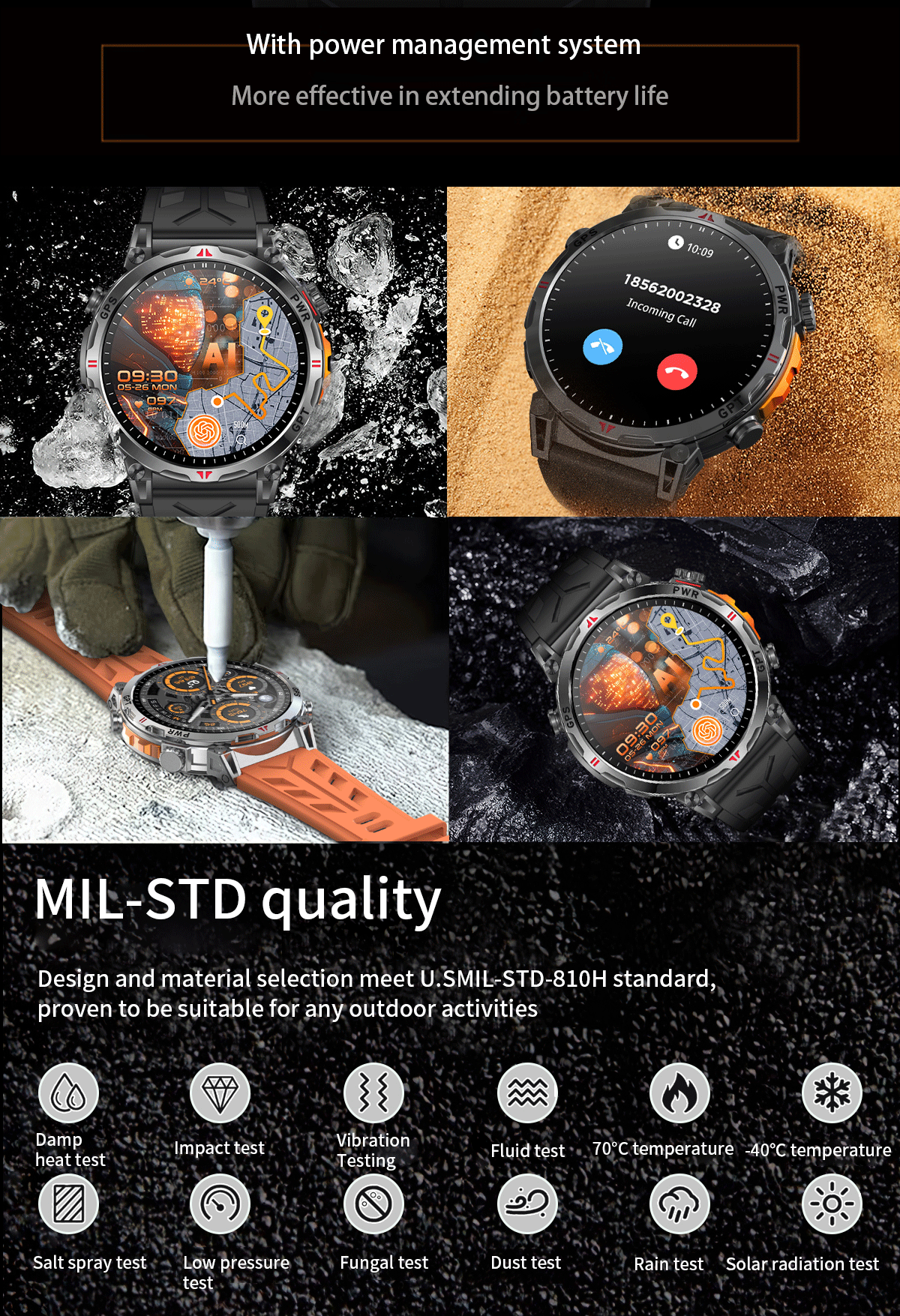 KC93 Smart Watch Heart Rate Blood Oxygen Compass Waterproof Bluetooth Calling GPS Positioning Sport