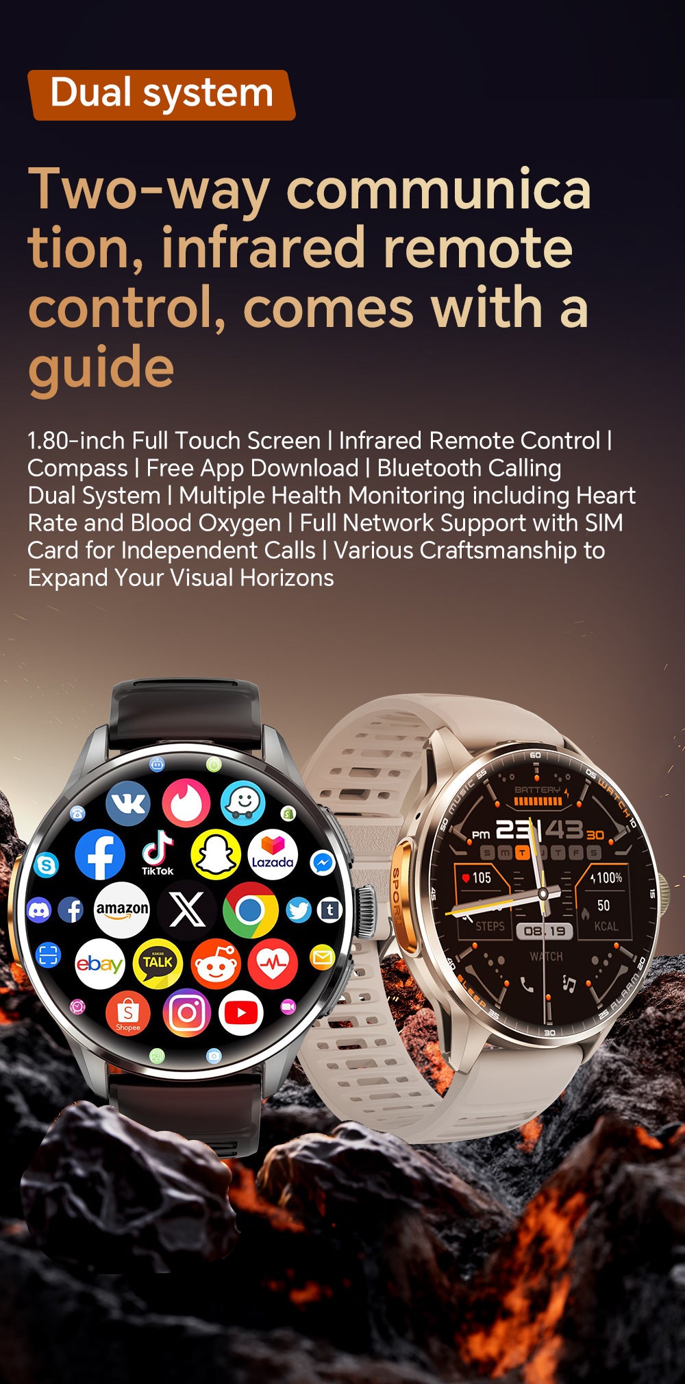 H100 Smart Watch 5G Card Google Store APP Downloading Photo SIM Card + Bluetooth Dual System